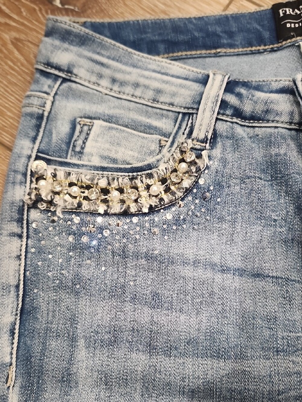 Frank Lyman Design Light Jeweled Sparkle Skinny Jeans Party High Waist Designer - Picture 3 of 9